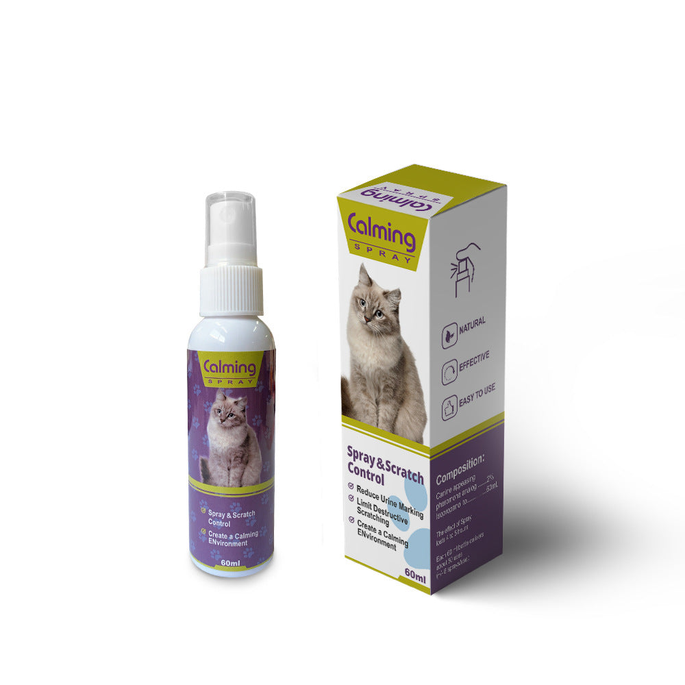 Cat calming spray bottle and box for spray and scratch control, 60ml, natural pet product