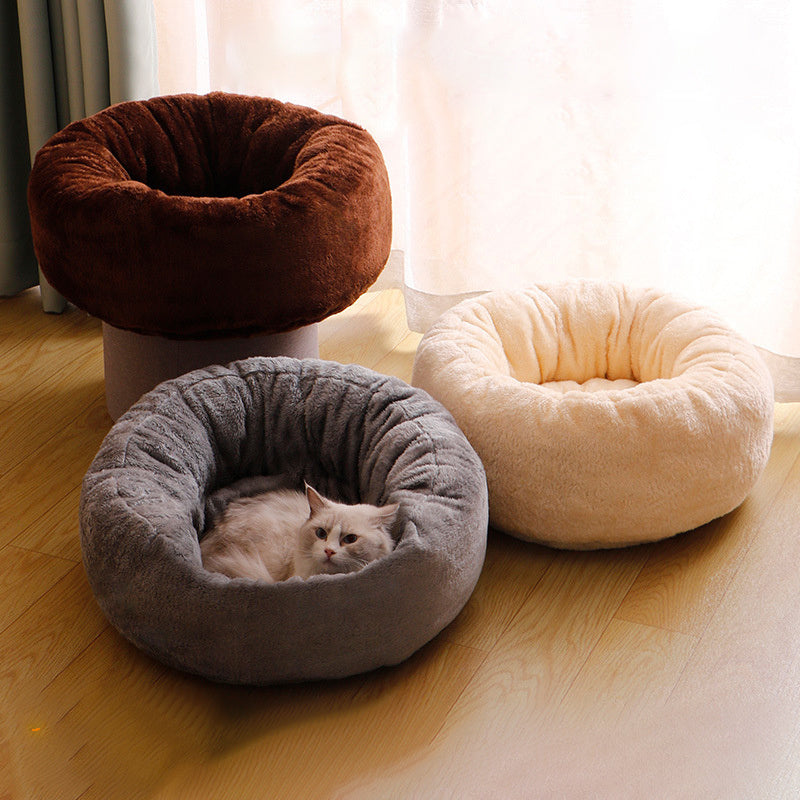 Fairval Coffee / L Fairval My Pet's Winter Sanctuary - Long Plush Donut Bed