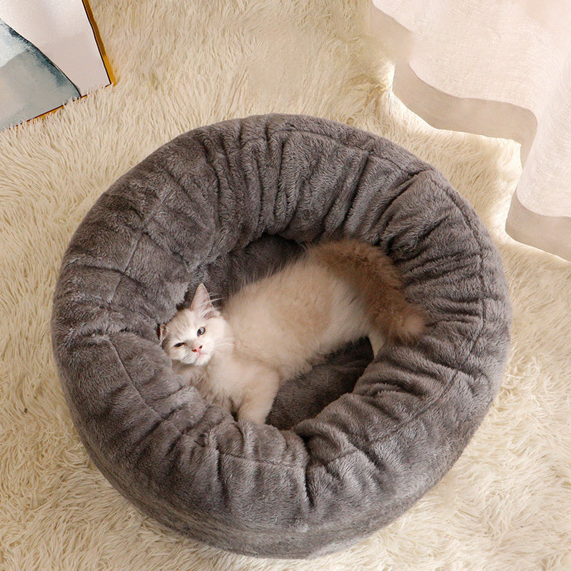 Fairval GRAY / L Fairval My Pet's Winter Sanctuary - Long Plush Donut Bed