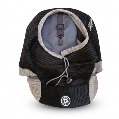 Black mesh pet carrier on a clean white background